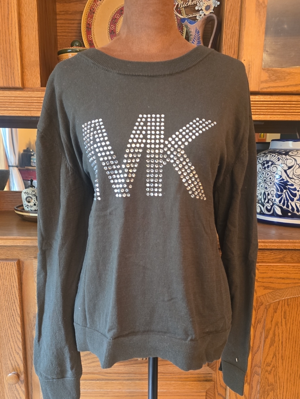 Michael Kors Black Studded MK Pullover Sweatshirt